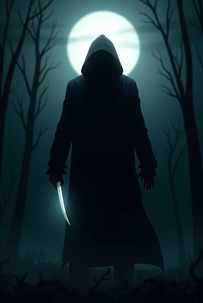 In the dark, under the moon, holding a sharp knife