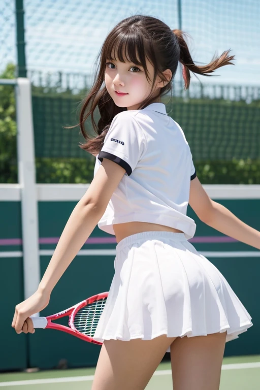 cute、high school girl、Idol、Tennis Wear、mini skirt、See-through、Fluttering in the wind