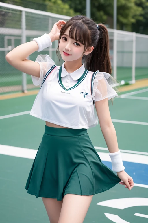 cute、high school girl、Idol、Tennis Wear、mini skirt、See-through、Fluttering in the wind