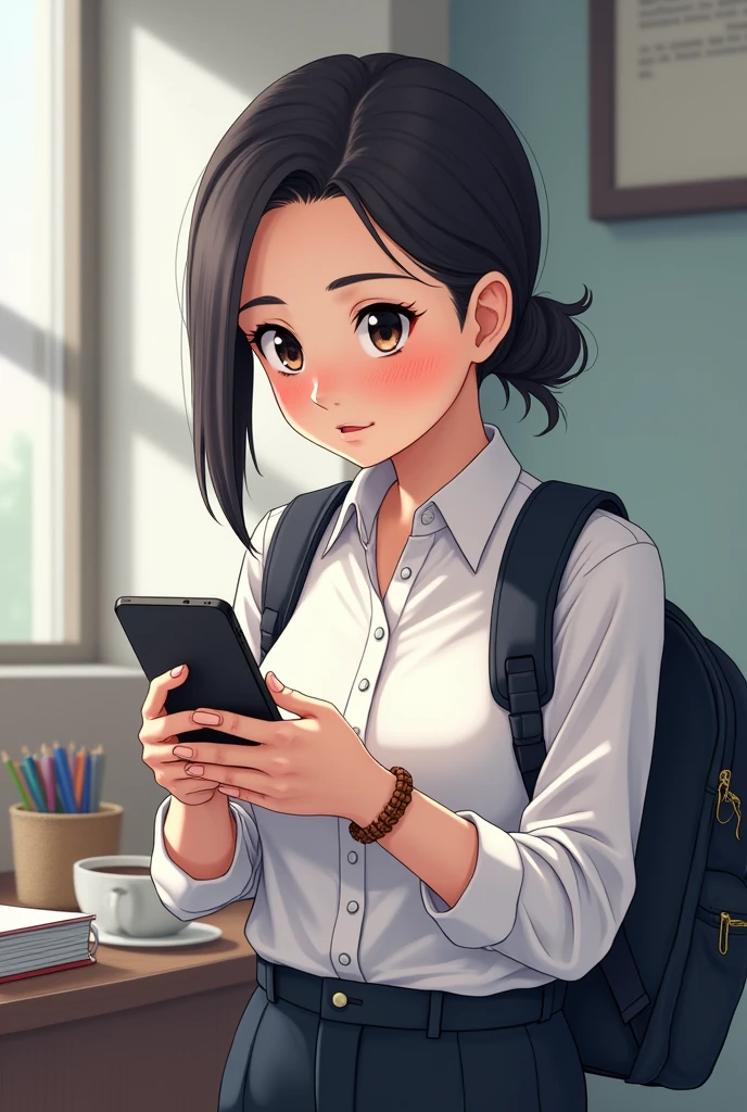 A neat and clean female college student、I like the smartphone game Dragon Quest Walk.、