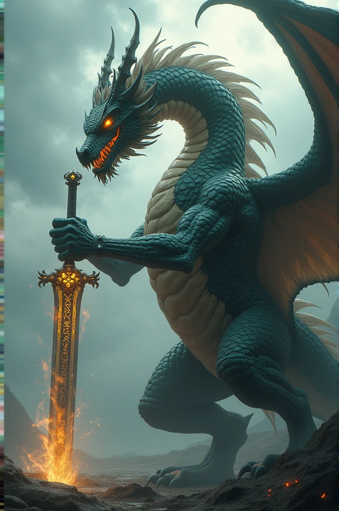 A dragon, sword, face