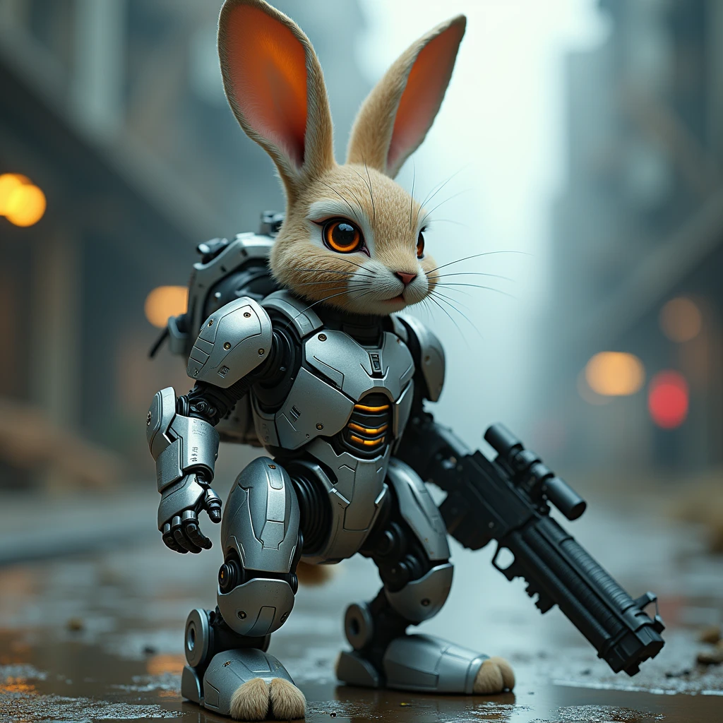rabbit,personification,Mechanical suits for future combat,fully armed,Art Photography