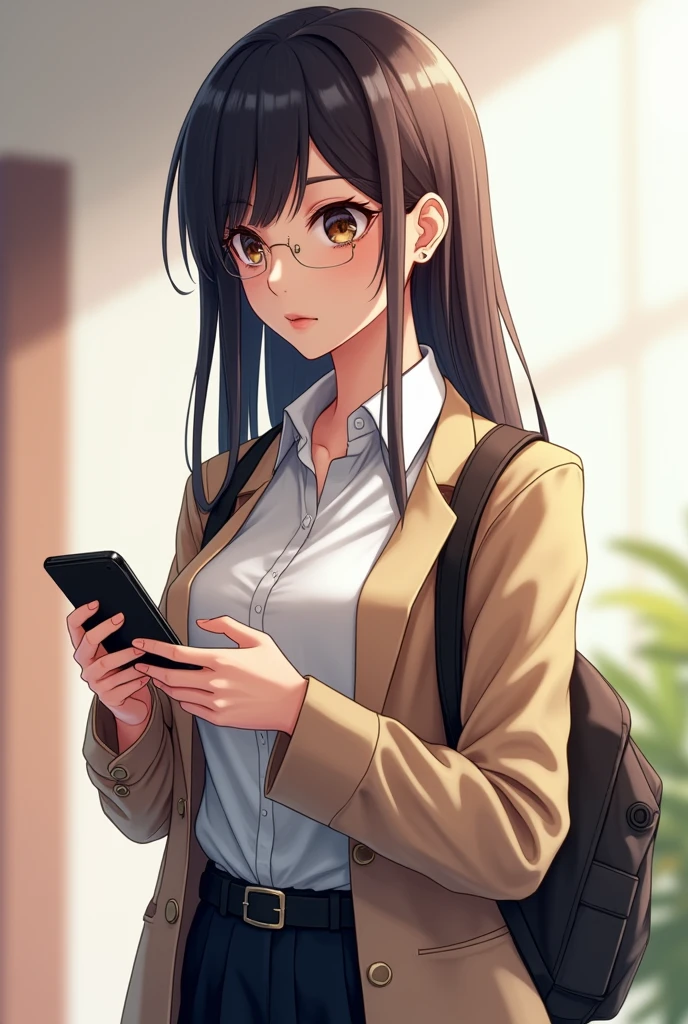 A neat and clean female college student、I like the smartphone game Dragon Quest Walk.、It's not an anime-style image, it looks real.