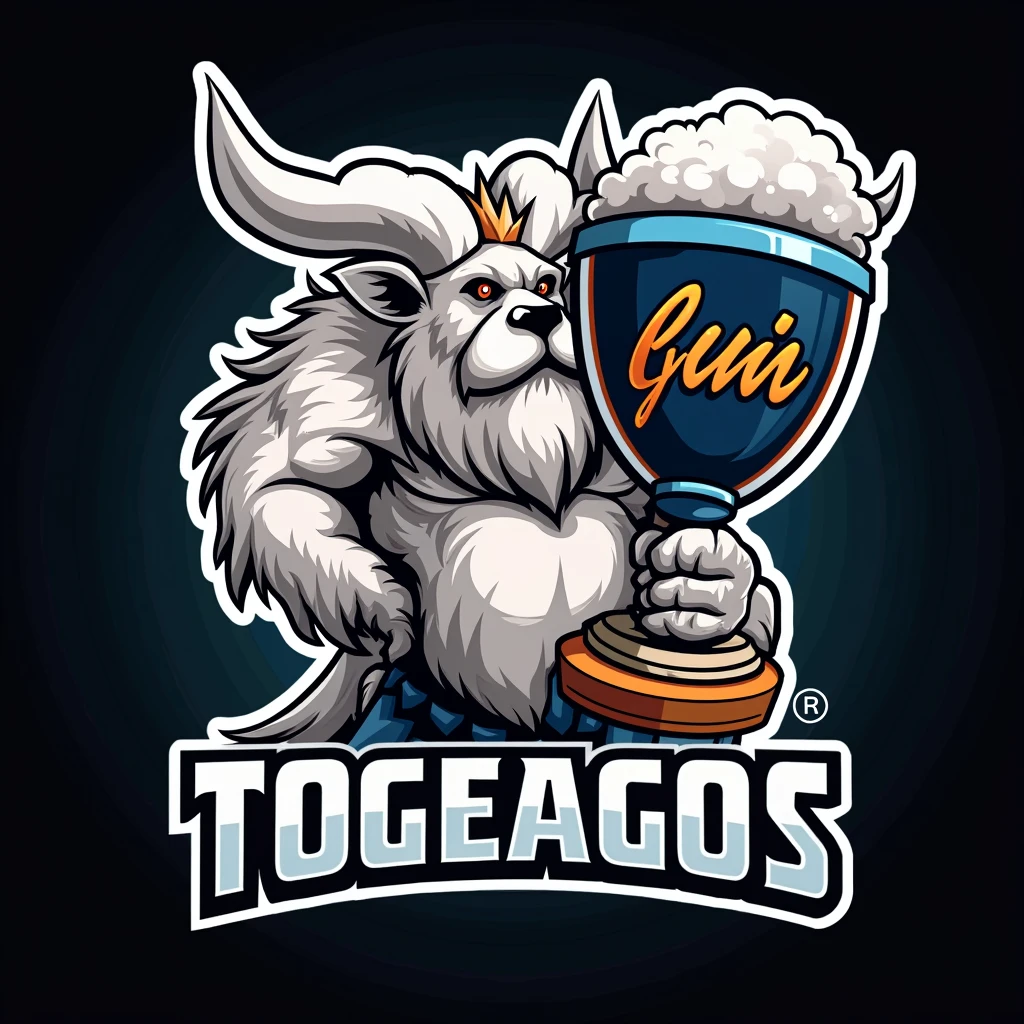 create a sports logo with the name ALDEIA with a mascot God of thunder Tupã holding a trophy with goat written inside without a background logo for the guild 
