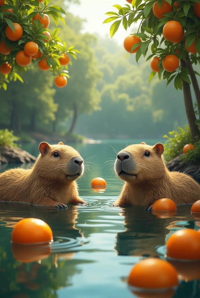 Lake of capybaras and oranges
