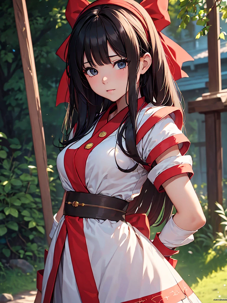 (​masterpiece、top-quality、hight resolution、Unity 8k、extremely details CG:1,Best Picture), ((red ribbon)), hair band, small breasts, fingerless gloves , short sleeves, 'Fine, you can make me [masturbation material]. But please do it here and now.’