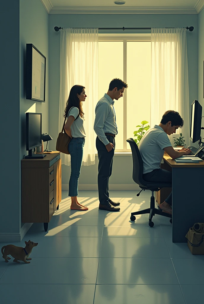 I woke up, I had coffee and went to work. in the office, I noticed a lot of changes and felt out of place, while younger colleagues took my place. in house, my children no longer sought my advice and my wife was busy. I felt invisible and like a spectator in my own life.. I left for another day of work, observing the changes around me. make a cartoon in Portuguese with this, make it like a story in frames make it with subtitles in Portuguese