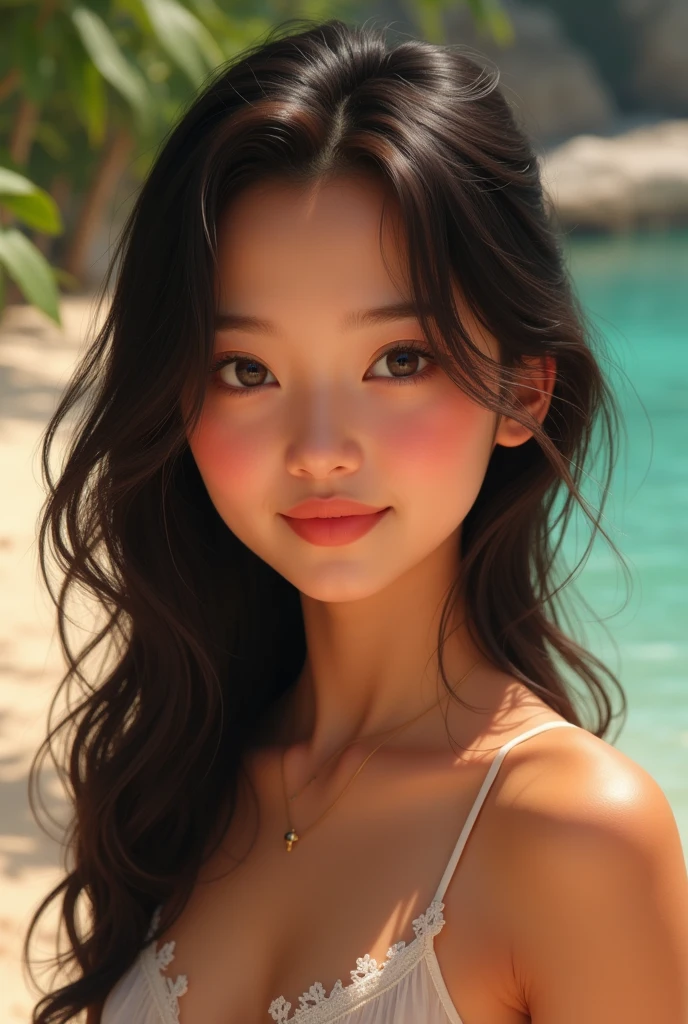 young Asian girl with tanned skin
