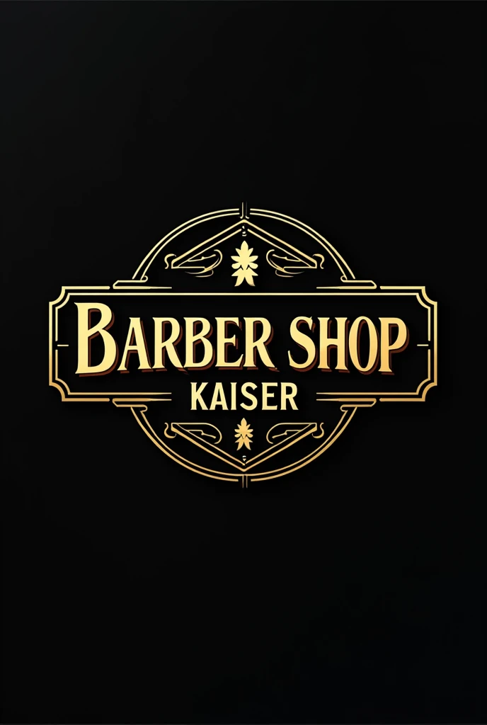 A logo that carries the colors of gold and black, say Barber shop Kaiser, that it is very striking and above all very elegant and technological 