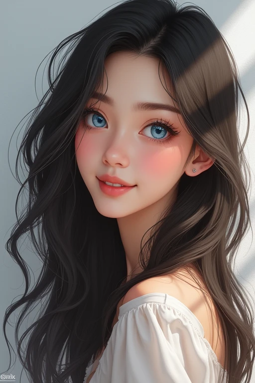 Long Hair, blue eyes, smile, Character portrait,
