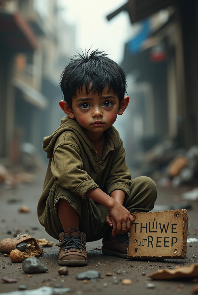(karo,cannon fire),refugee,Poor, hunger,poverty,Dirty environment,Tattered clothes, Dirty clothes, Torn clothes, Desperate look,Skinny kids,