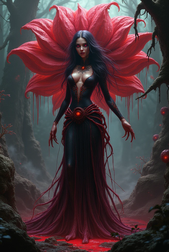 arafed woman in a blood - stained forest with blood dripping down her body, bloody + concept art, alexandra fomina artstation, cgsociety contest winner!!!, cgsociety contest winner!!, infernal nymph, beautiful full body concept art, cgsociety contest winner, Artstation contest winner, diablo 4 lilith, fantasy art behance