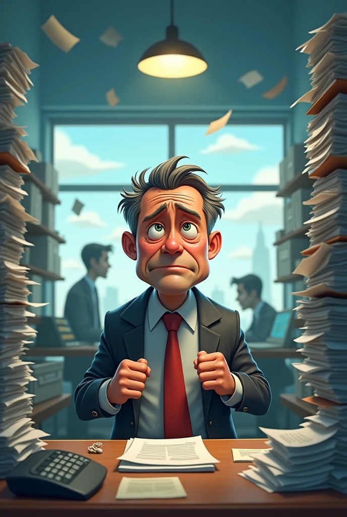 An animated guy stressed for a job
