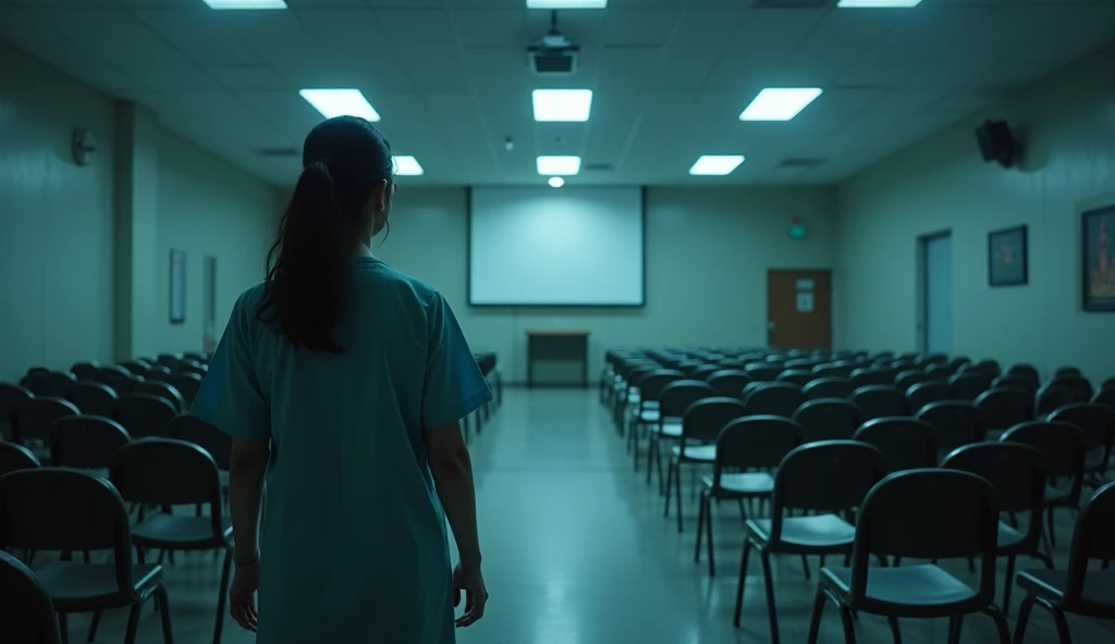 A post Graduate Indian Lady Doctor going to hospital's seminar hall to taking some rest at night and hospital is very Dangerous. In tge seminar hall one stage and many chairs