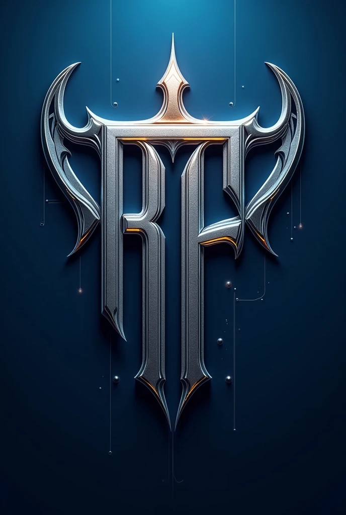 A coat of arms of a kingdom with the letters “R” and “P” intertwined with a technological vibe, but colors in royal blue and metallic silver add a little gold to the crown but the letters metallic silver