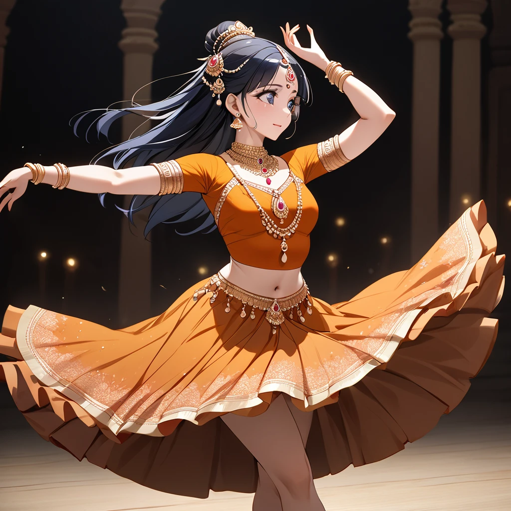 ((Highest quality)), ((masterpiece)), (detailed), (Perfect Face)、The woman is Reika Aoki with semi-long hair、A woman is dancing Bharatanatyam in Bharatanatyam costume in India