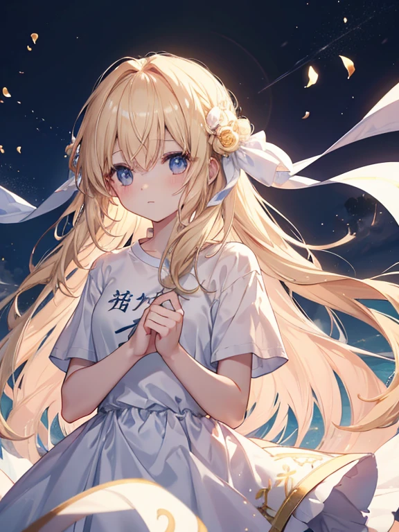 Highest quality、Very delicate、Long Hair、beautiful、ephemeral、hope、Dynamic Cloud、Golden light、Facing loneliness、Plain T-shirt、Sunken eyes、General people