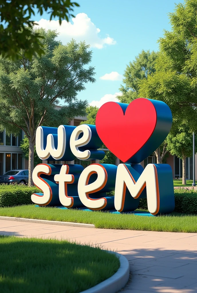 Make me a big signage where it says "WE ♥️ STEM" in the school grounds