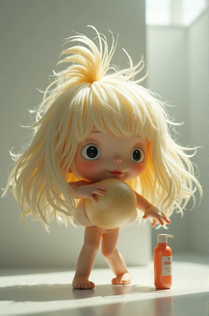 Onion like a girl&#39;s hair and hair trying to grab a shampoo
