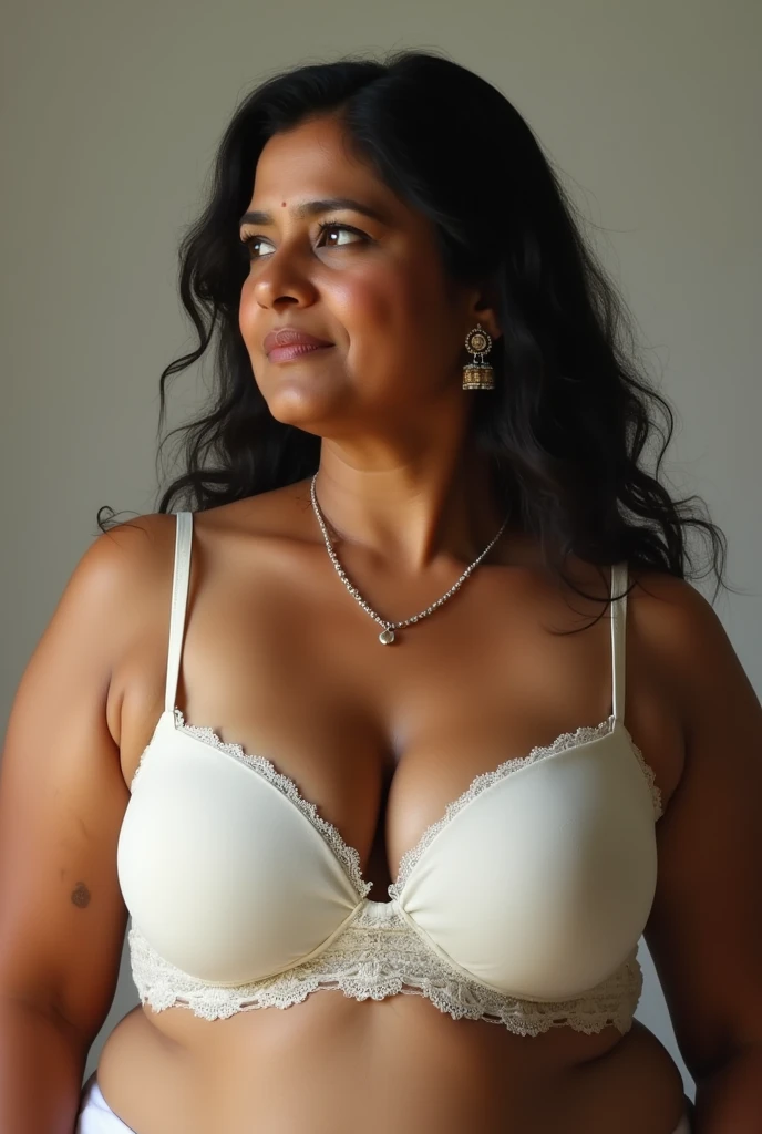 Indian aunty in white bra