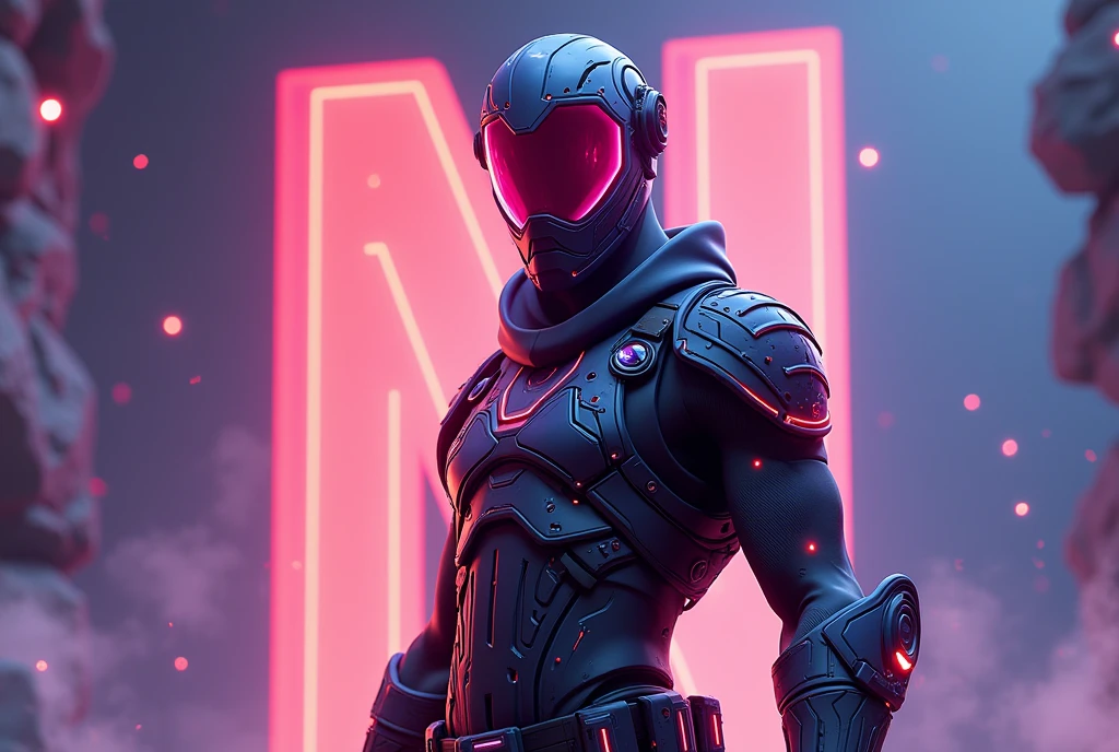 Fortnite skin with an n in the background 