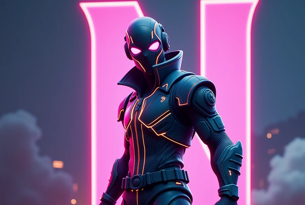Fortnite skin with an n in the background 