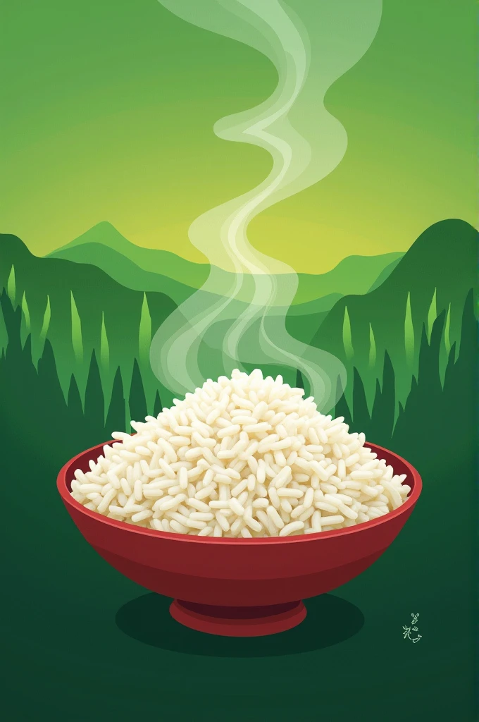 A national flag with a bowl of rice and a green background on the flag