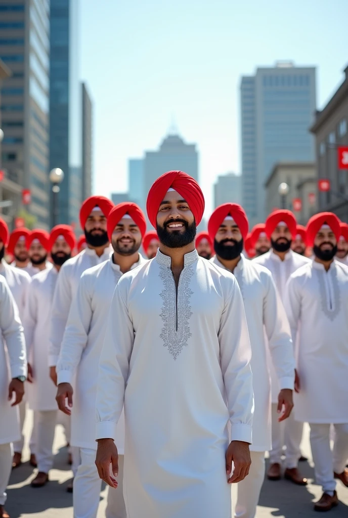 Punjabi men wearing white kudta pajama in canadaian citizens 