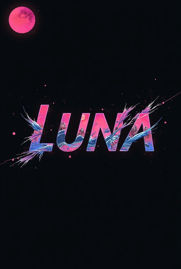High resolution, Logo for Jdm cars, logo spelling swiftly “Luna” cool, Jdm theme, anime theme, Cyberpunk vibe name spelling, brand logo, logo for tshirt, brand logo “LUNA”, neon vibes, acid trip vibes, acid trip, shooting stars, acid trip inside “LUNA”, acid trip, hallucinations inside “LUNA”, Waves of hallucinations, splash, stars,