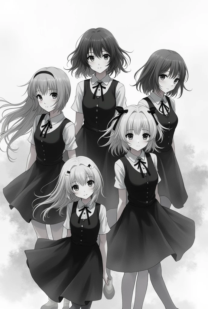 5 anime girl black&white watercolour style