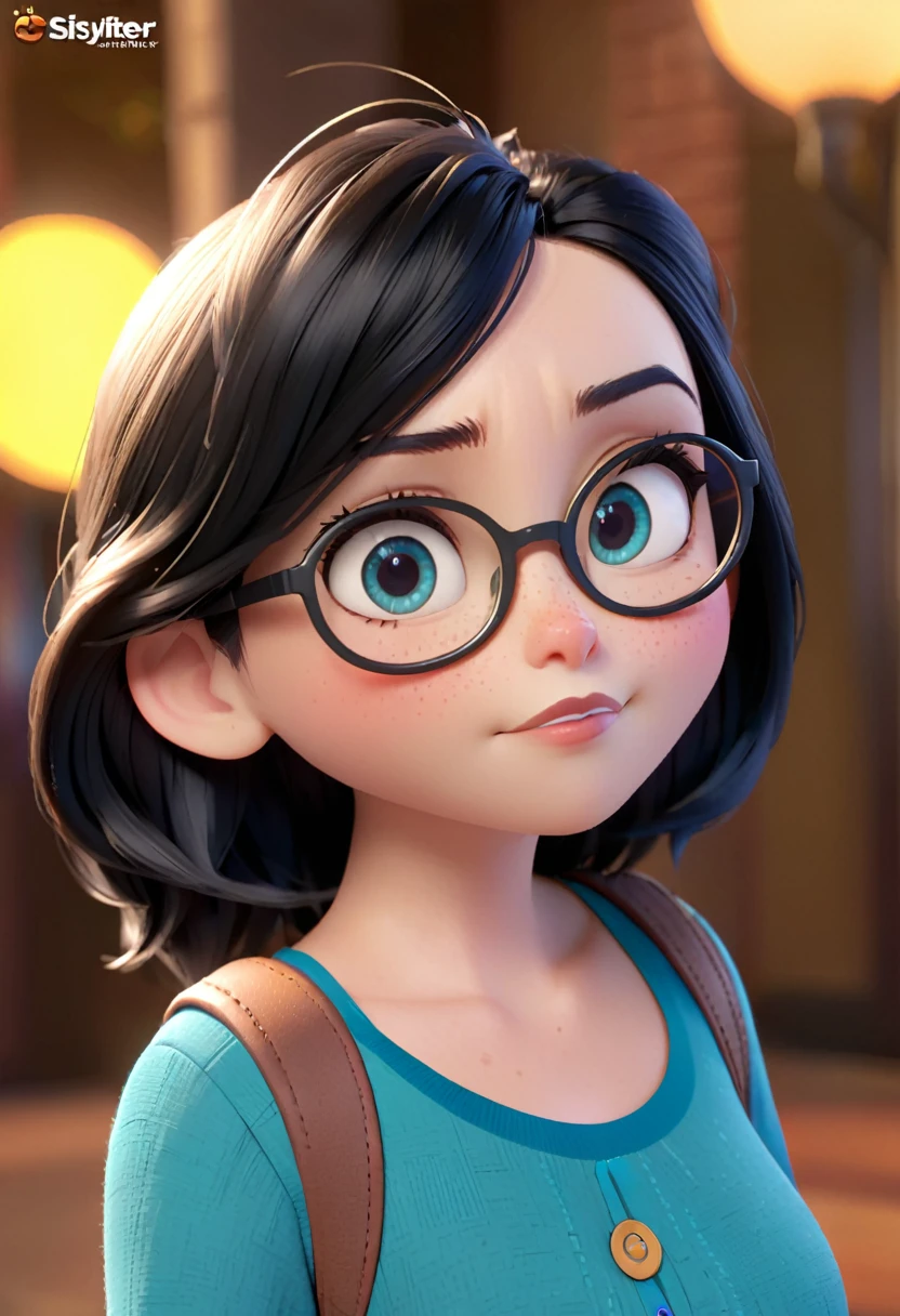 Cartoon character of a woman with black glasses and an animation character, stylized character, animation style rendering, 3d stylized, Arnold Maya rendering, Stylized 3D rendering, toon render screenshot, 3d character, 3d character, Stylized 3D rendering, 3D character rendering, cartoon character, Personagem de close up, character posing, (Pixar-style) (master part:1.2) (bokeh) (best qualityer) (skin detailed) (detailed texture) (8k) (Argilla) (cinematic lighting) (sharp focus