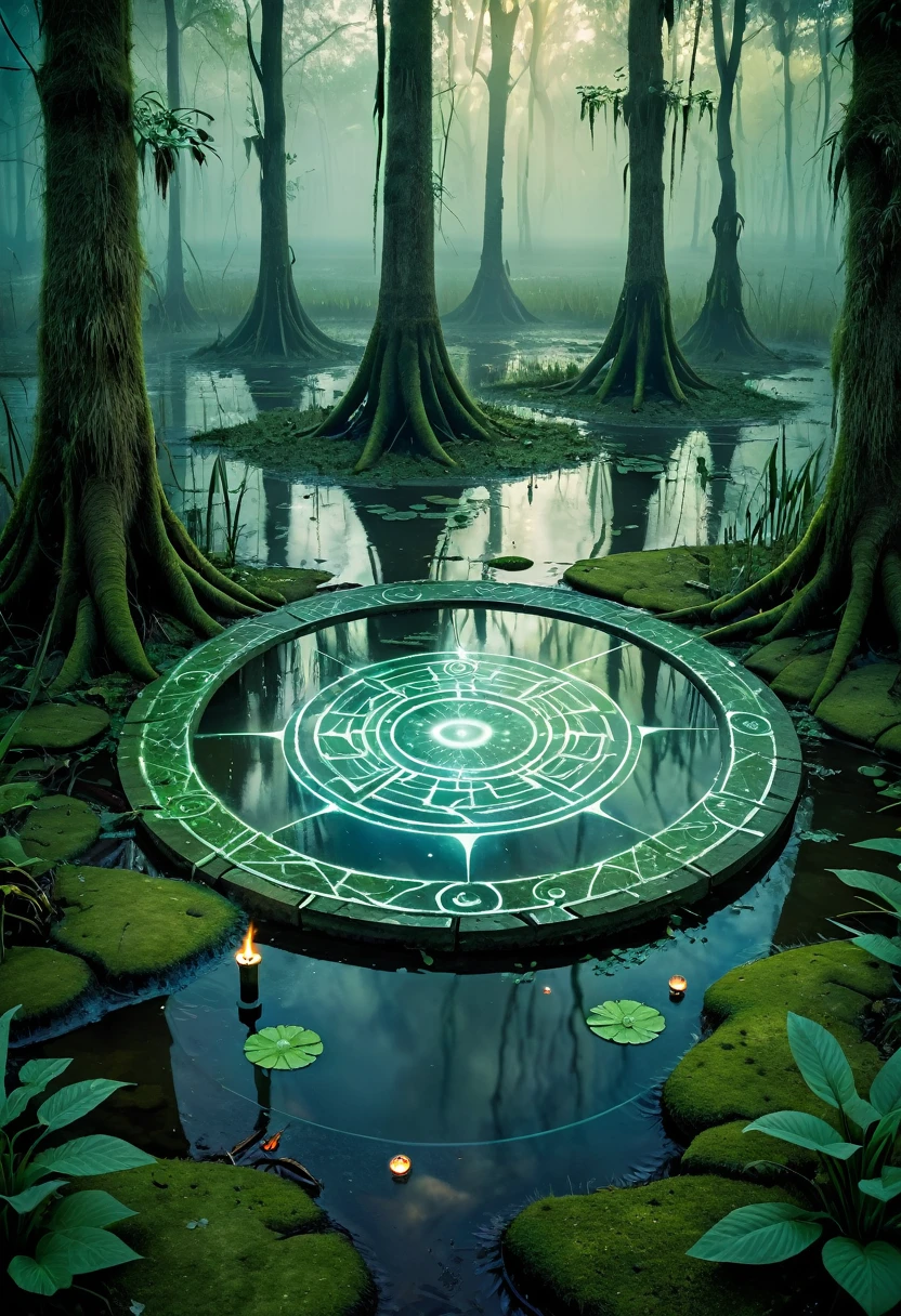 Swamp Magic Circle,Cult Ritual in the Swamp,magic circle