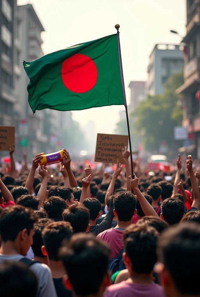 Student protest image of Bangladesh with Bangladesh flag