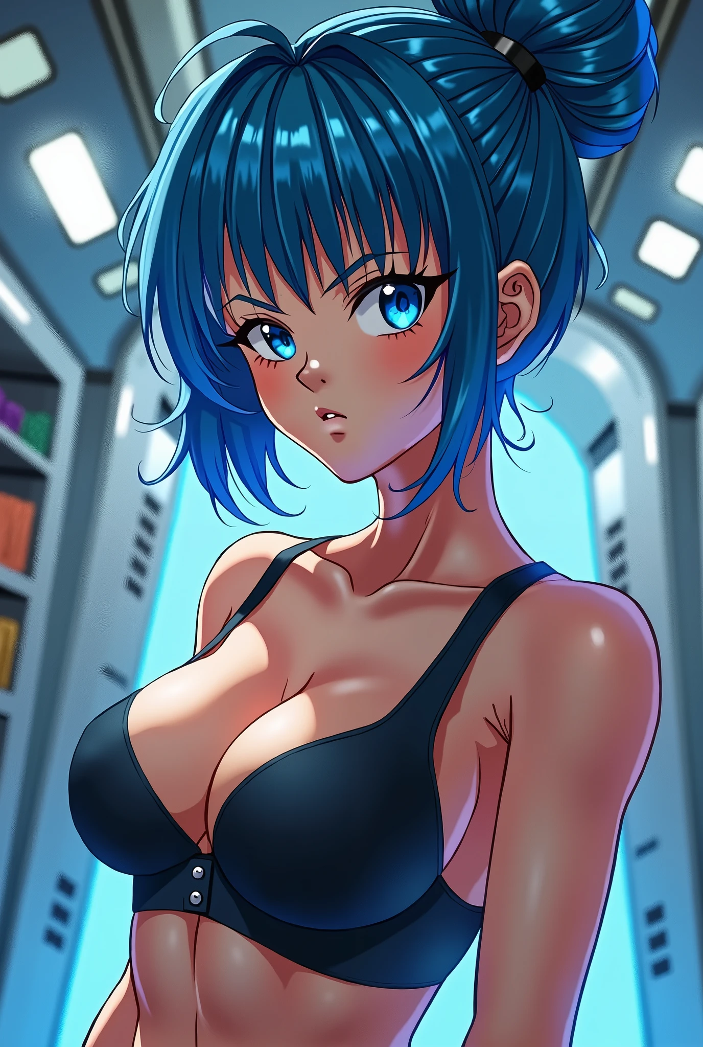 bulma from the dragon ball series with cleavage



