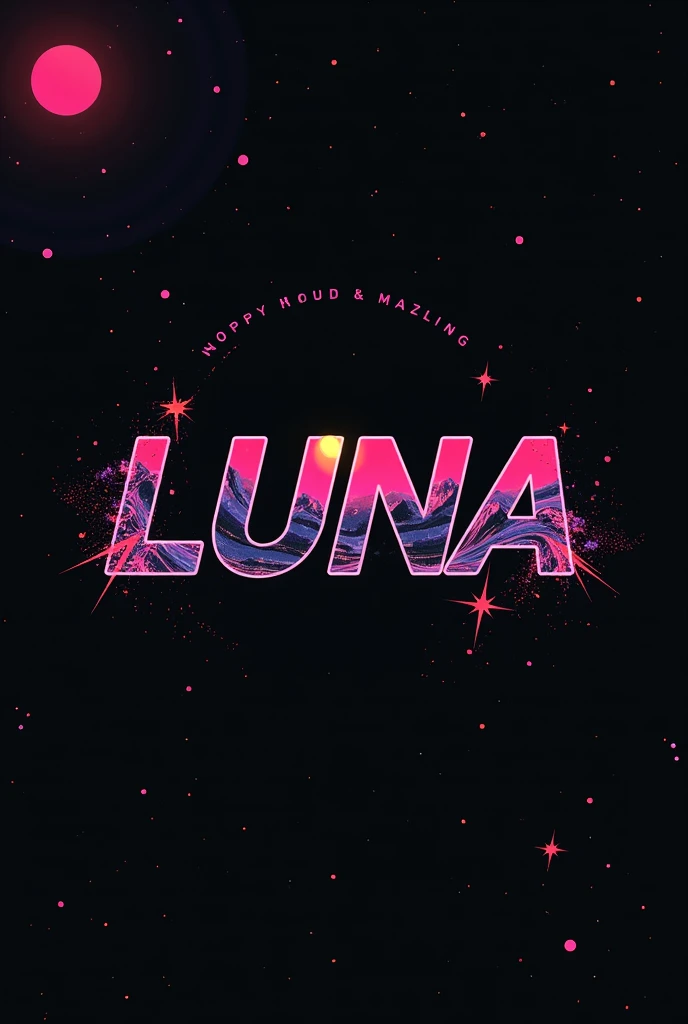 High resolution, Logo for Jdm cars, logo spelling swiftly “Luna” cool, Jdm theme, anime theme, Cyberpunk vibe name spelling, brand logo, logo for tshirt, brand logo “LUNA”, neon vibes, acid trip vibes, acid trip, shooting stars, acid trip inside “LUNA”, acid trip, hallucinations inside “LUNA”, Waves of hallucinations, splash, stars, space hallucinations,