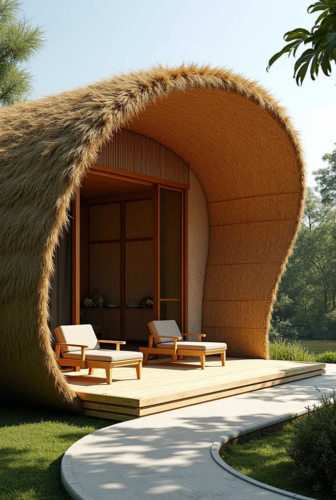 Modern pavilion cogon roof and Philippine "amakan" with curved bamboo structure