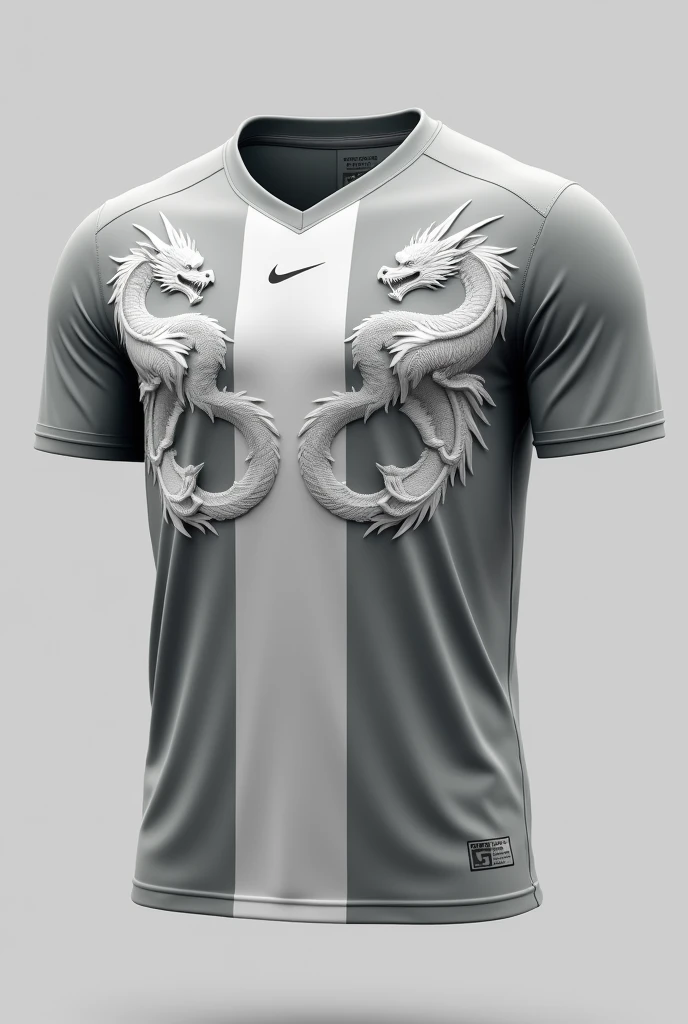 Football shirt without player with gray color, front stripe, with white dragons with nike branding