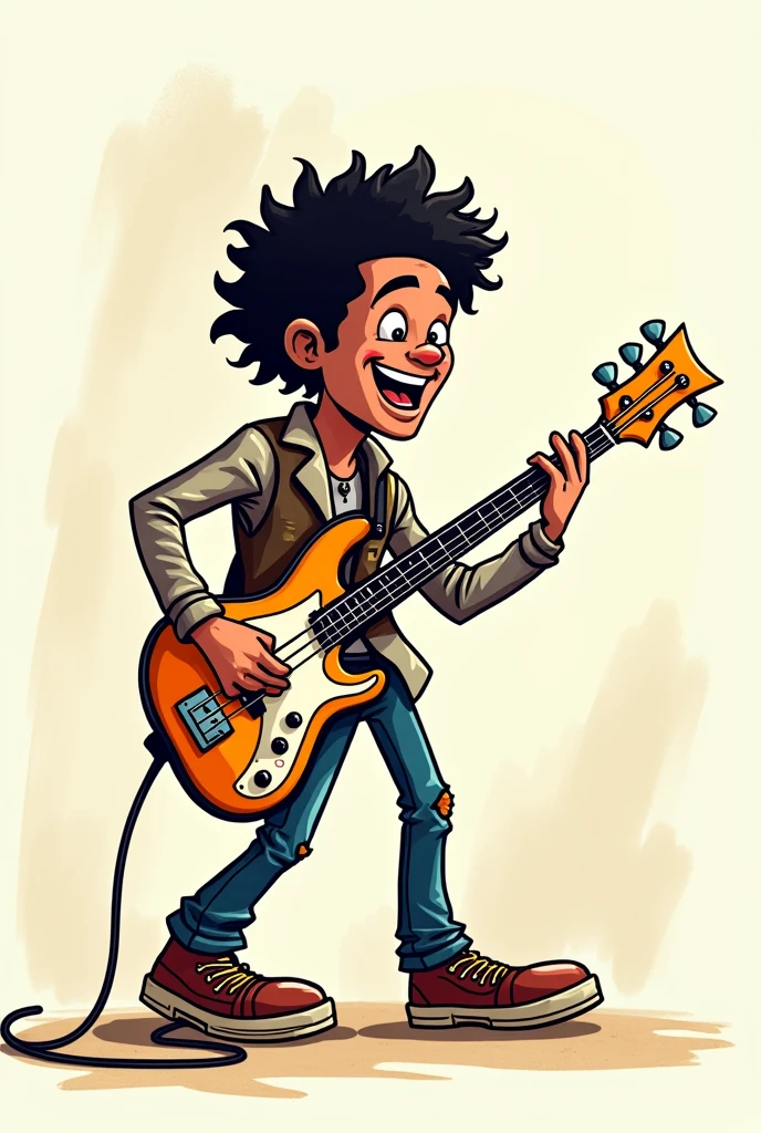 Emoji type drawing admired playing electric bass guitar musicman bass with 4 strings 4 tuning machines