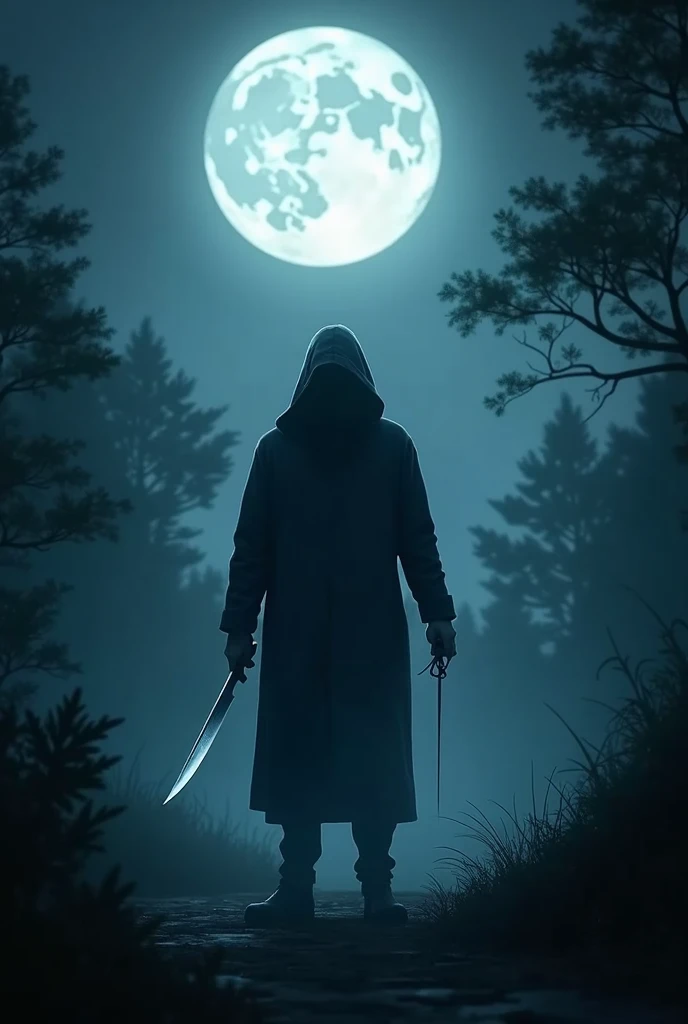 In the dark , under the moon, holding a sharp knife wallpaper for redmi 7pro