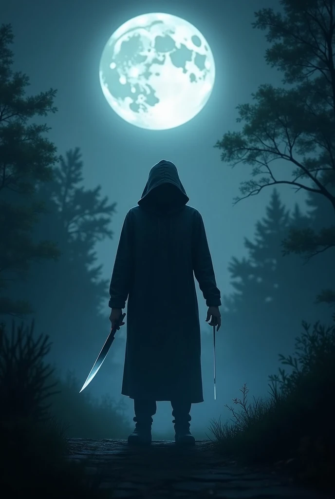 In the dark , under the moon, holding a sharp knife wallpaper for redmi 7pro