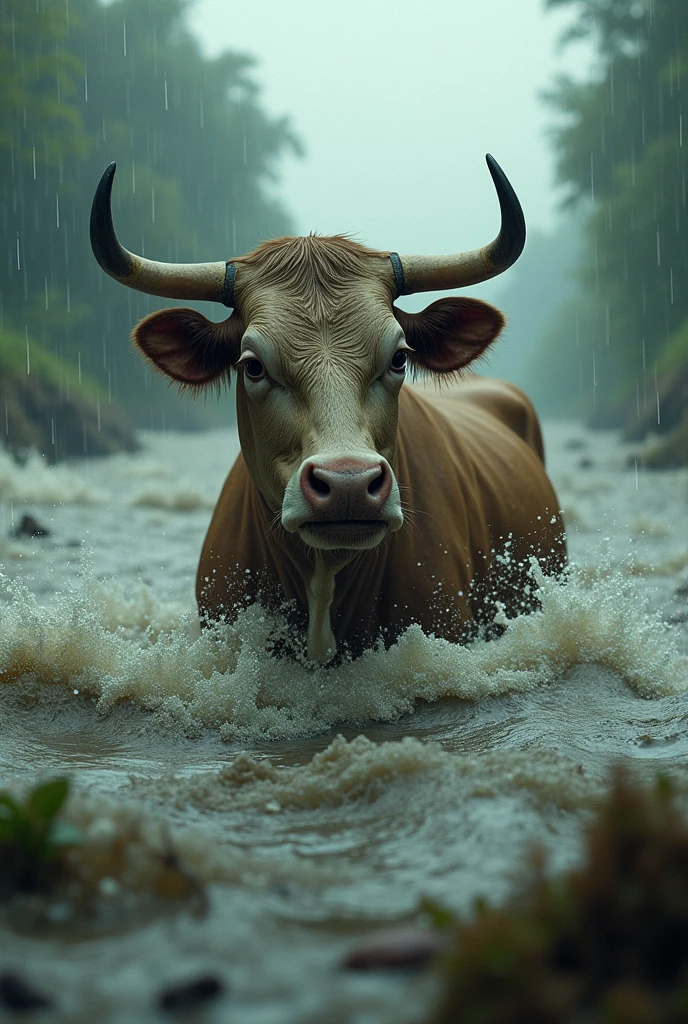 a cow is dying because of flood
