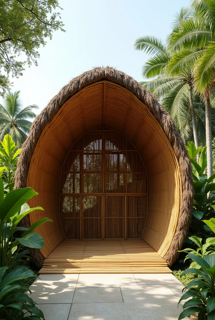 Modern pavilion cogon roof and Philippine "amakan" with curved bamboo structure front view