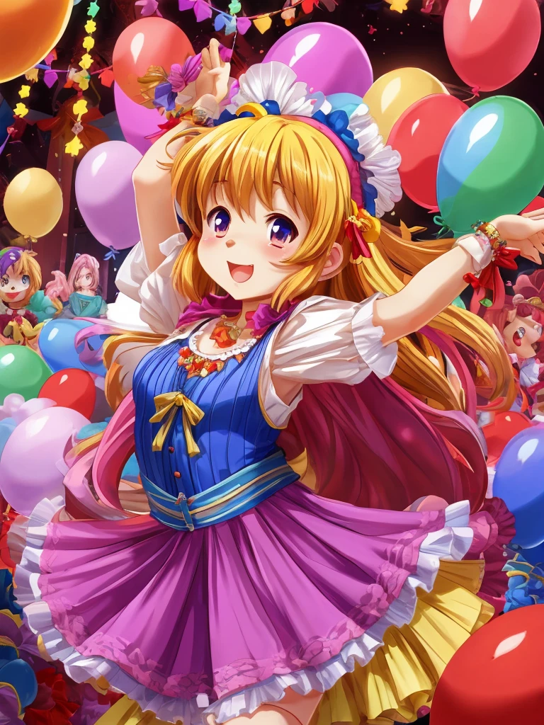 childish girl , dancing with balloon , coquettish , Cunning , Fascinating , Seducer , Naughty , innocent , moist eyes , glossy lips , childish clothes , childish hair tie , Wonderful days , (LUMMELTUTE:1.5) , EAT ME