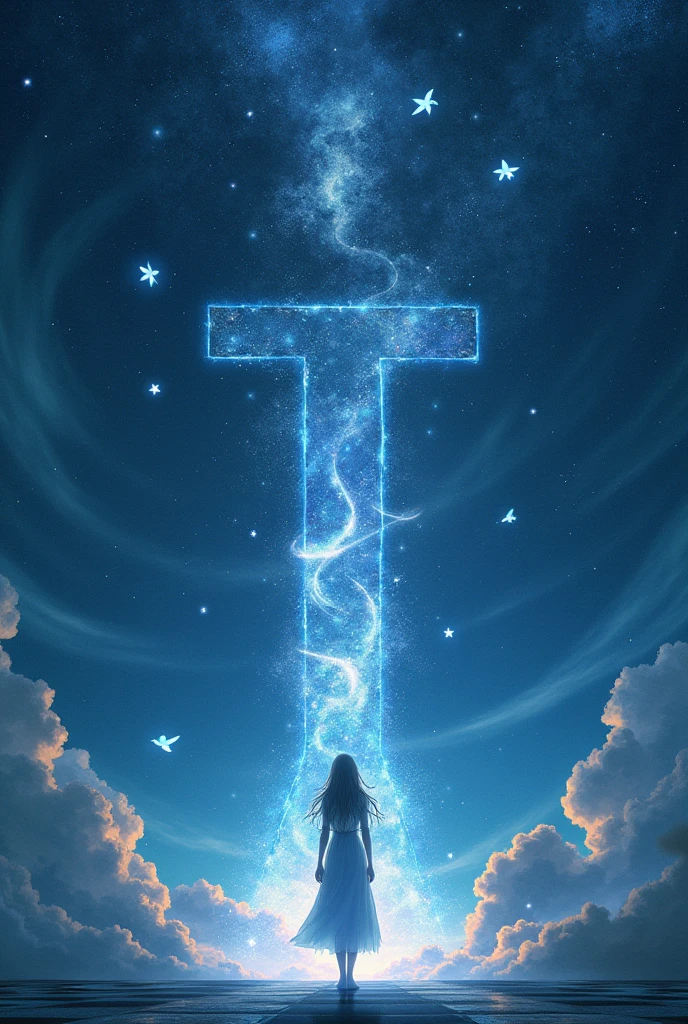 Starry Sky,Chess board,Big chess piece,One woman,one piece,Many birds in the sky,Fantasy,Shining,grow,anime風,Makoto Shinkai style,anime
