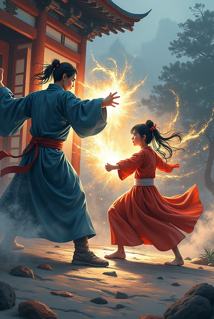 Mage girl Vs martial art boy and manga panel version of comics