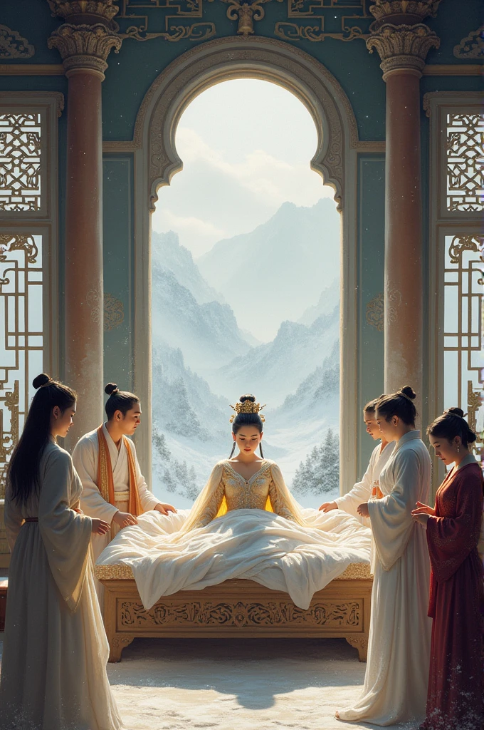 A Chinese ancient queen is having a baby in bingj