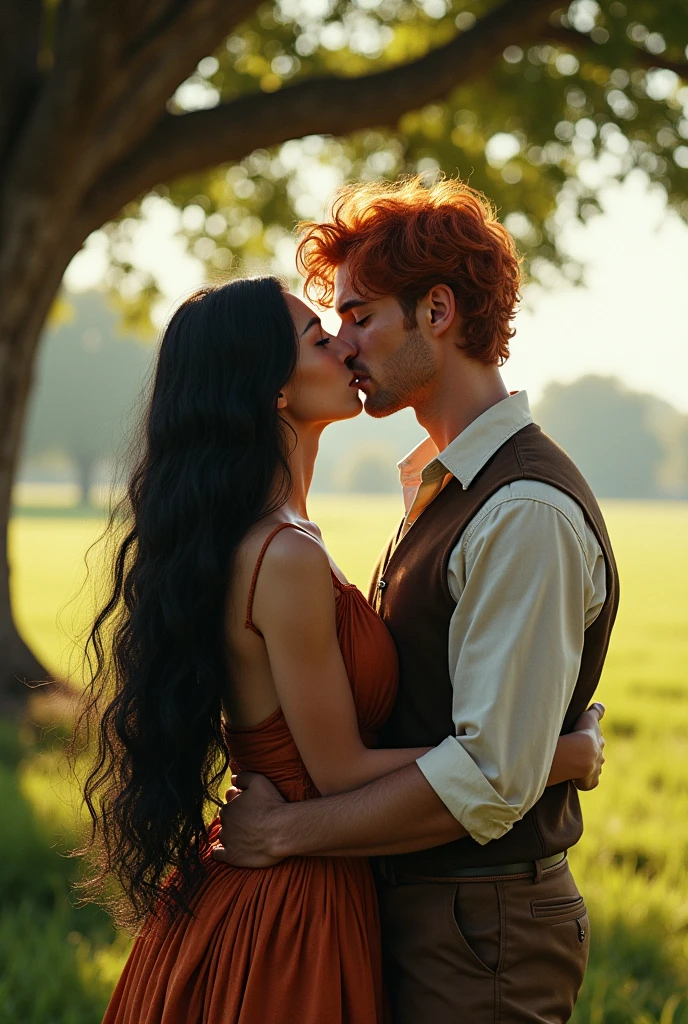 Young influencer with red hair , big heads and athletic body , She is with her legs open fucking with a young man with red hair and completely naked in a garden