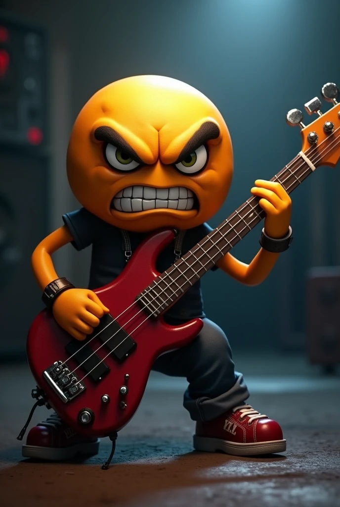 angry emoji playing electric bass guitar musicman bass with 4 strings 4 tuning machines