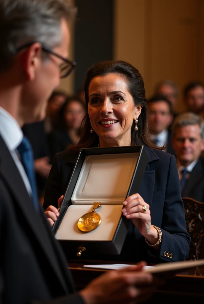 An image of Maria Corina Machado receiving the Nobel Peace Prize