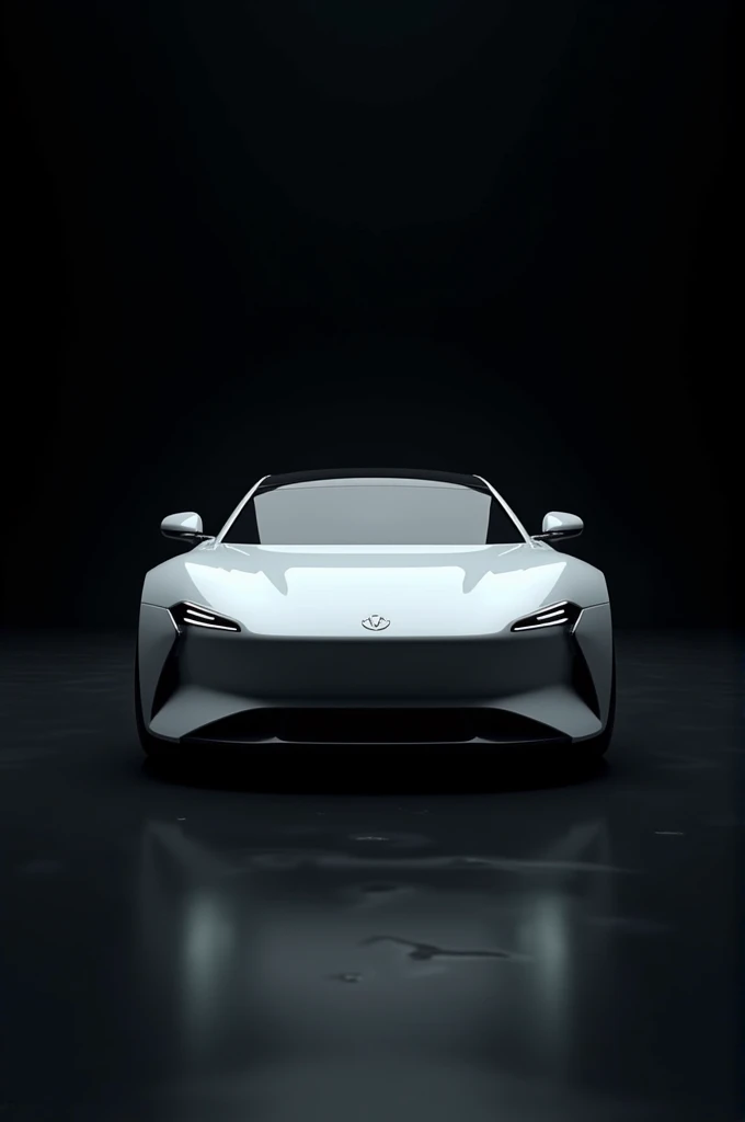 A white car in black background